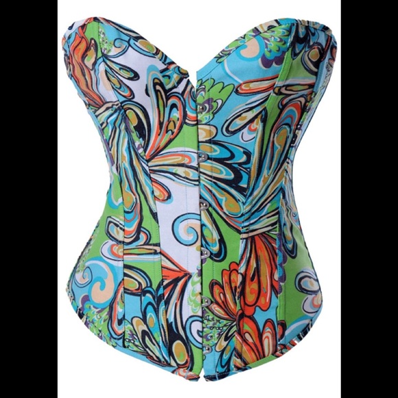 🔥 Vibrant White Multicolored Print Corset